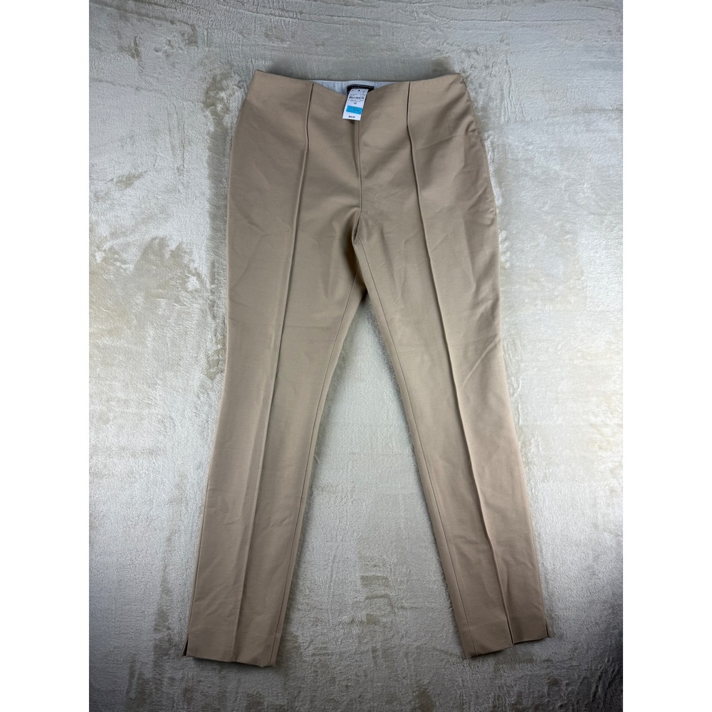 Lands End Womens 12 Mid Rise Slim Leg Bi-Stretch‎ Khaki Pants Side Zip NEW